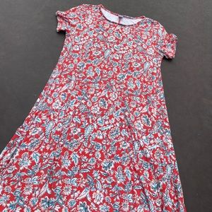 MIDI PATTERNED SHORT SLEEVE RED DRESS